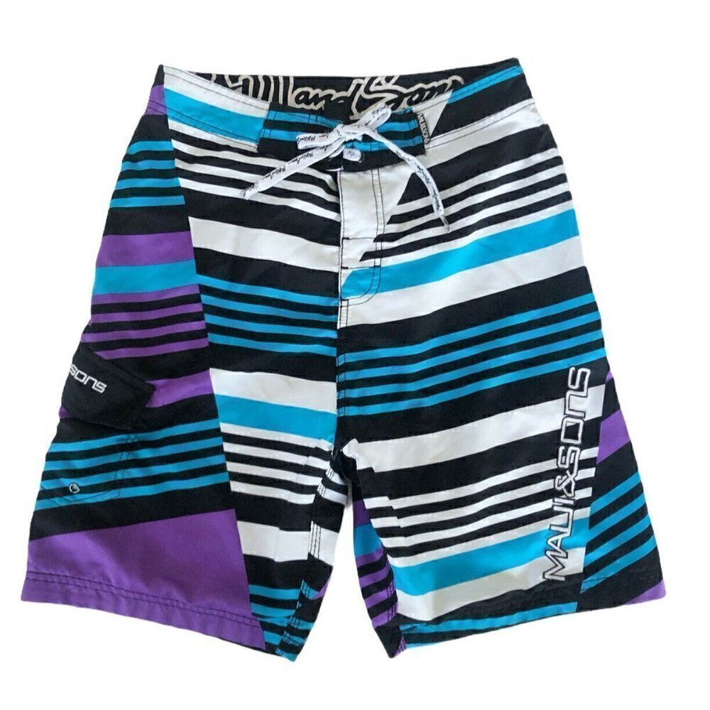 Maui & Sons Purple Blue White Striped Boardshorts 30